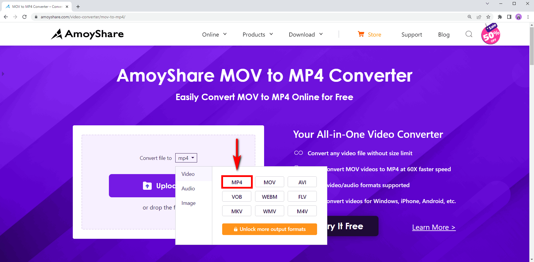 Select the MP4 format
