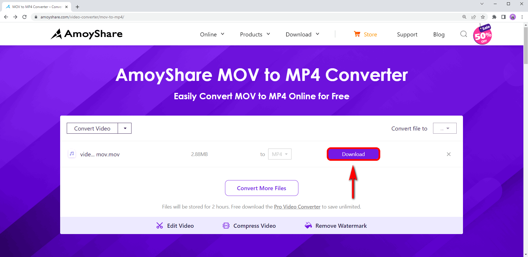 Laden Sie die konvertierte MOV-Datei herunter