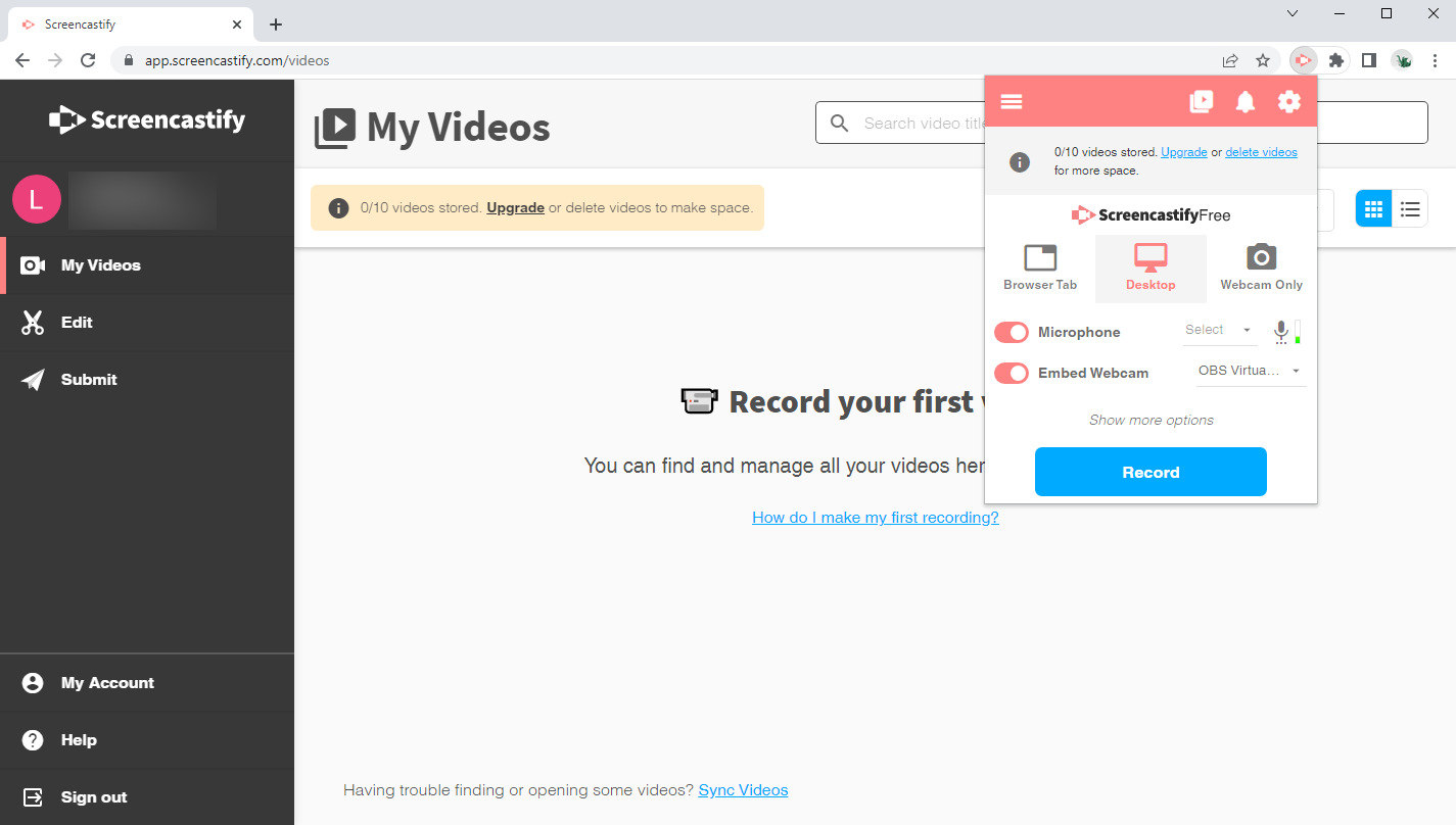 Registra video in streaming con Screencastify