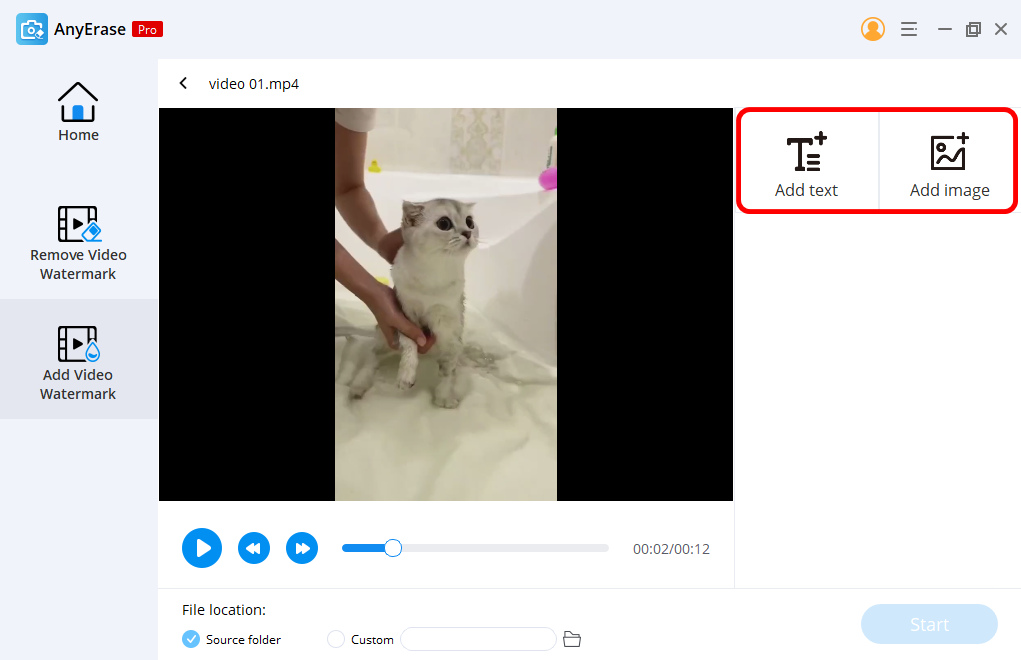 Escolha Adicionar texto ou Adicionar rótulo de imagem à foto ou vídeo com marca d'água