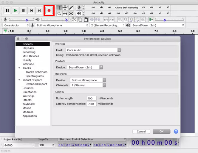 Grabar audio interno en mac con Audacity