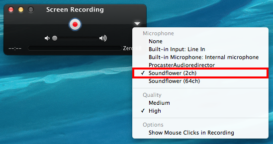 Capture internal audio on mac via QuickTime