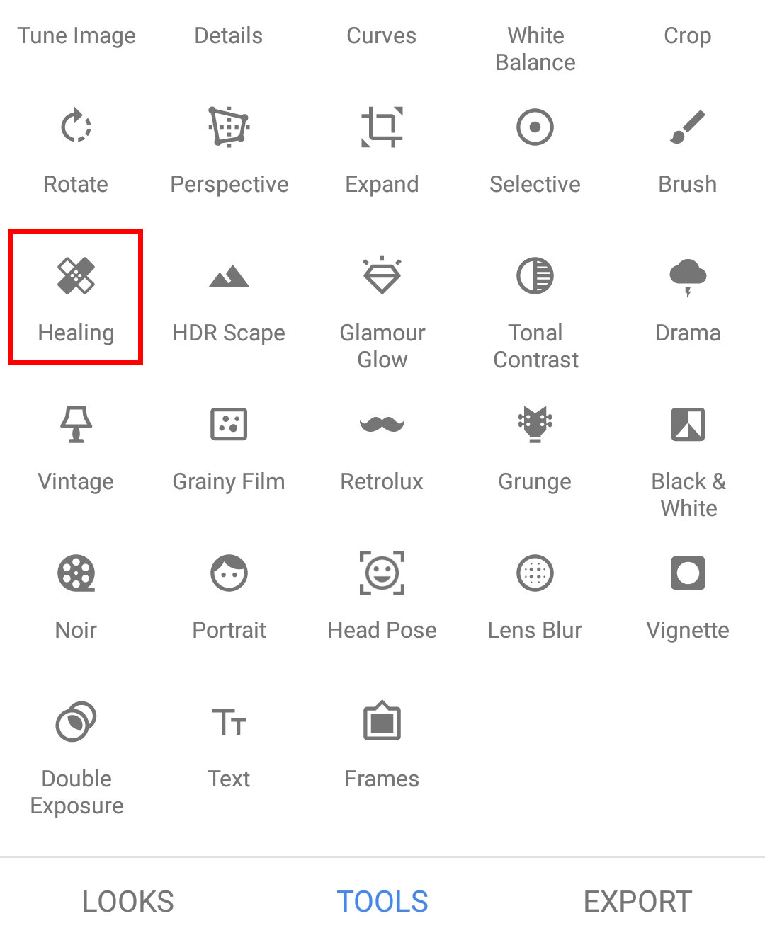 Choose the Healing tab