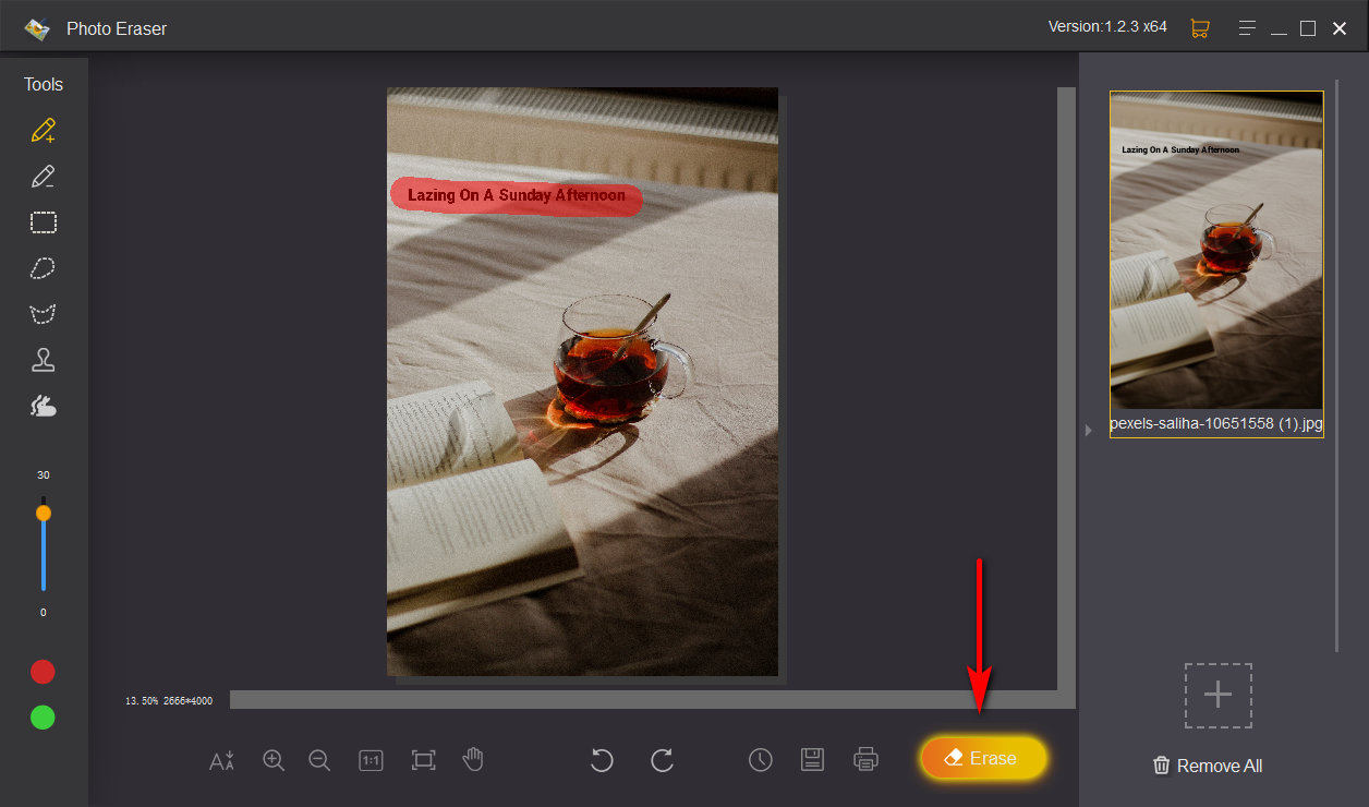 Remove watermarks from pictures via Jihosoft Photo Eraser