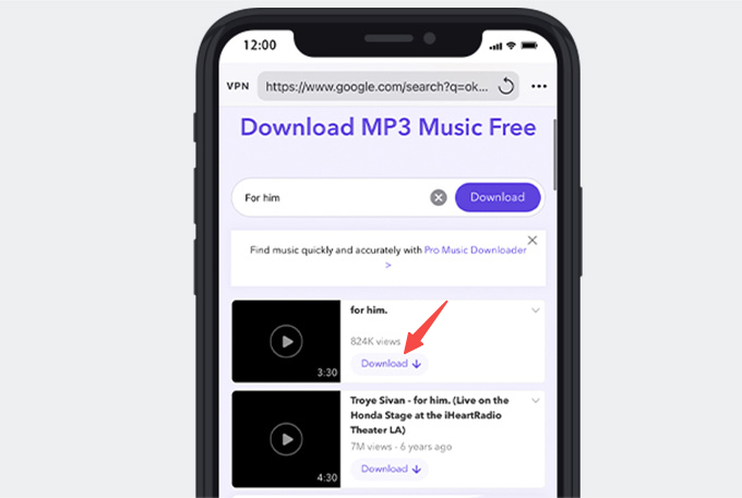 Search for music on OKmusic website