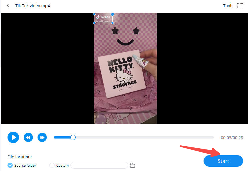 13 Click the start to erase your TikTok watermark