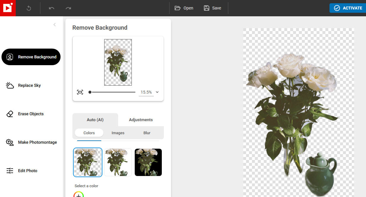 Get a photo with transparent background