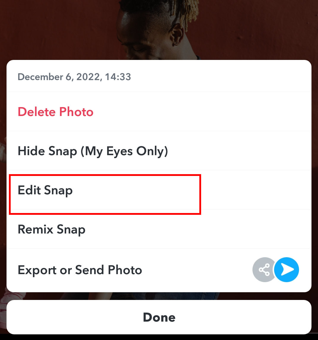 Scegli l'opzione Modifica snap