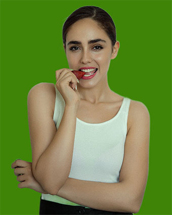 Headshot with a green background