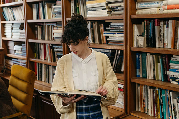 Headshot in a library