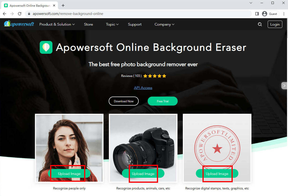 ممحاة خلفية Apowersoft على الإنترنت