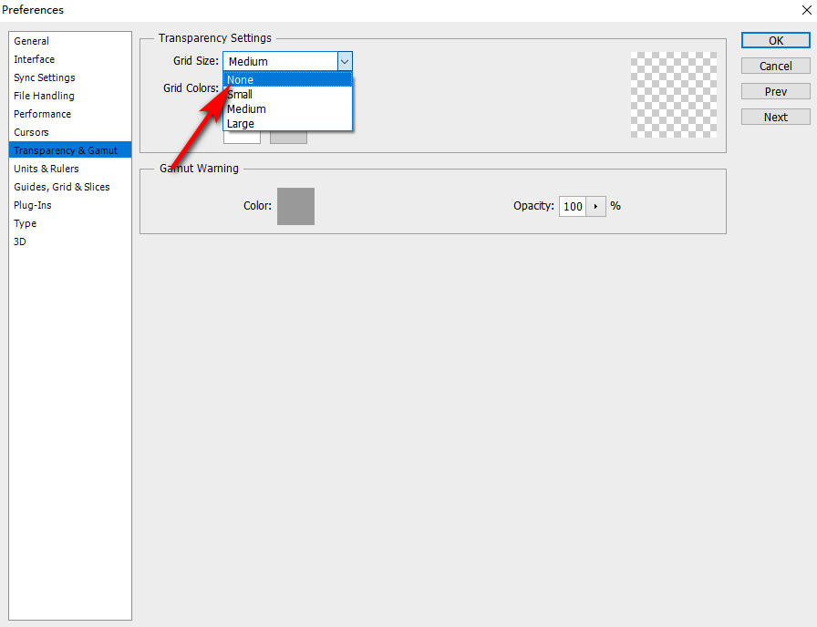 Select in Grid Size