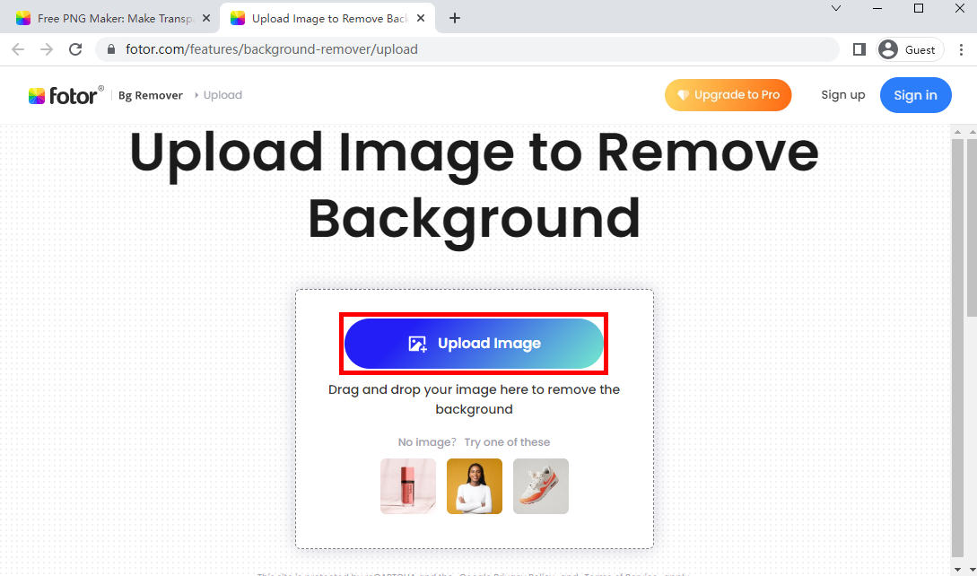 Upload image to remove background
