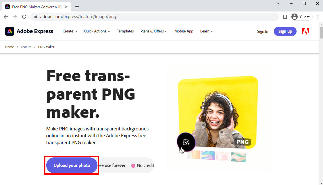 Kostenloser transparenter PNG-Maker von Adobe Express