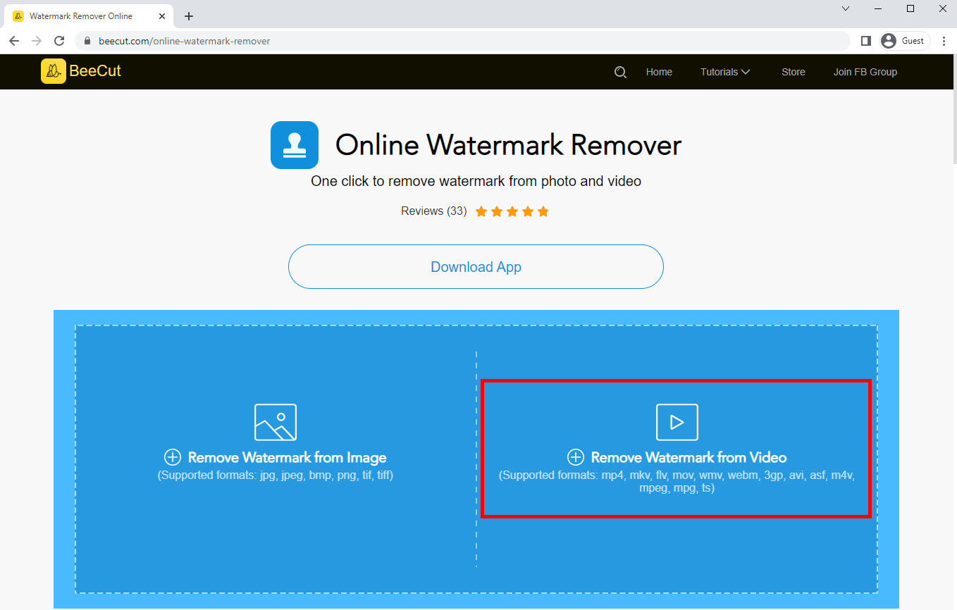 Visite Beecut removedor de marca de agua en línea