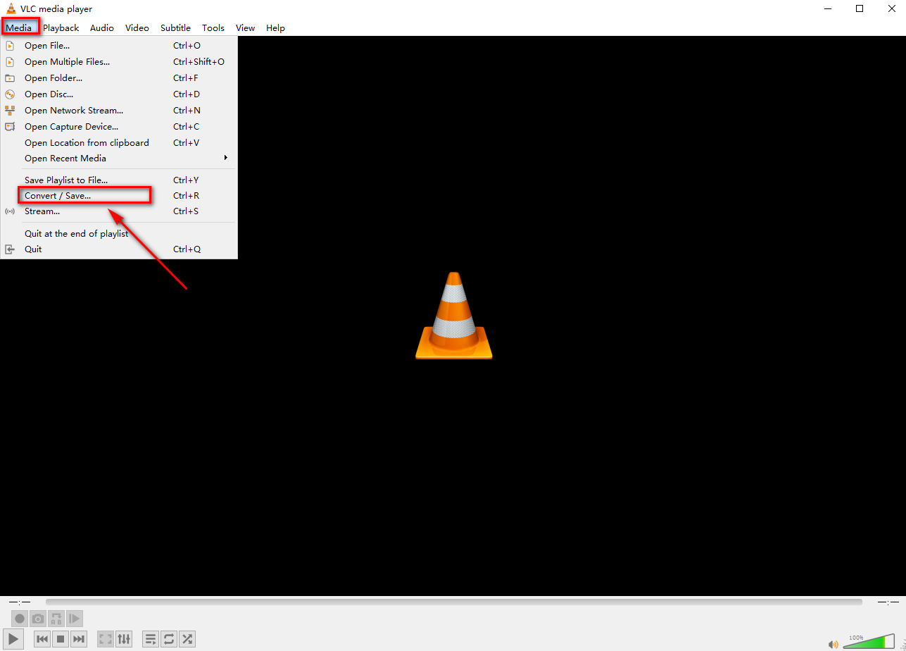 Media menu of VLC