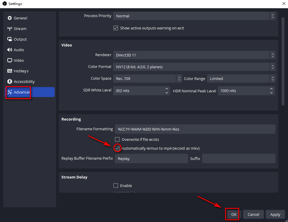 Converta MKV para MP4 via configuração avançada no OBS