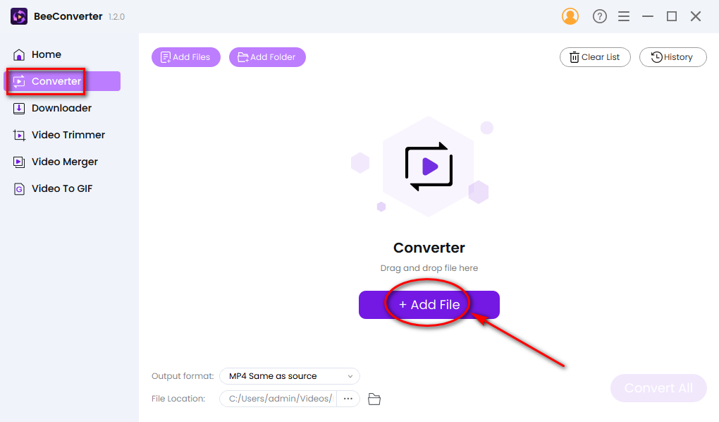 Добавить файлы на BeeConverter