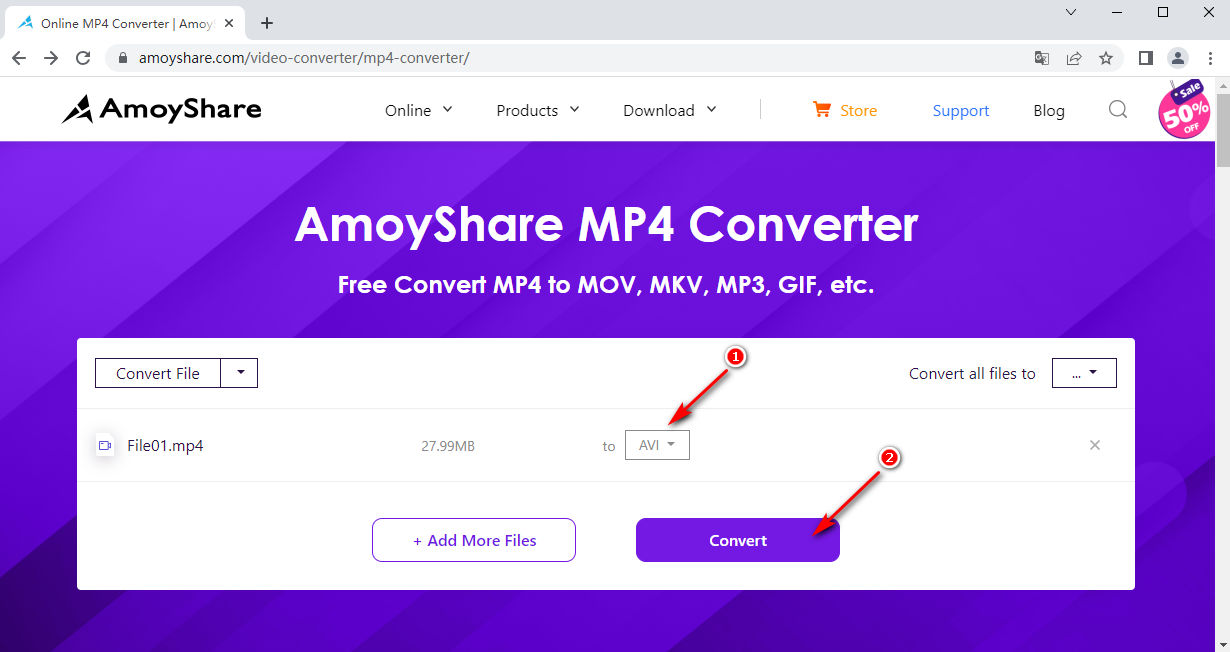 06 Конвертируйте MP4 в AVI с помощью AmoyShare MP4 Converter