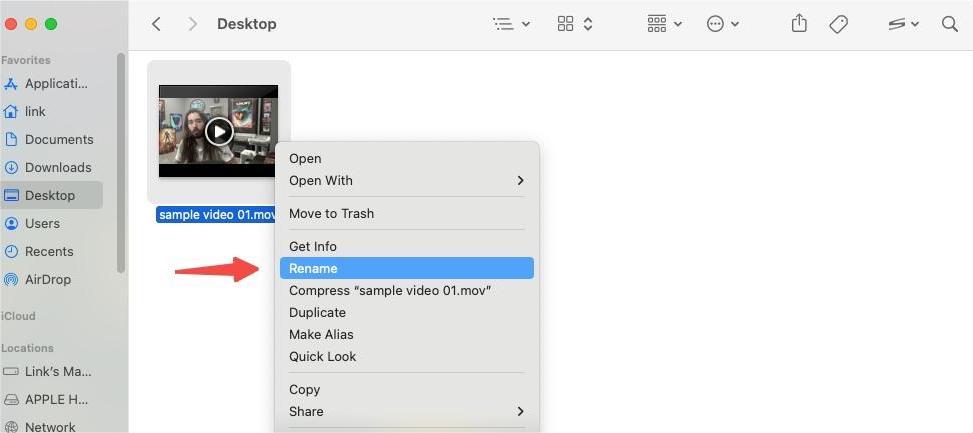 Benennen Sie die iMovie-Datei im Finder um