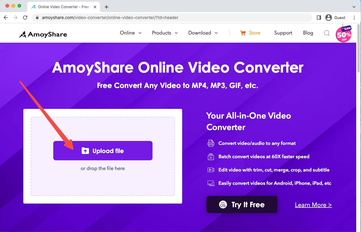 Upload your files on AmoyShare website