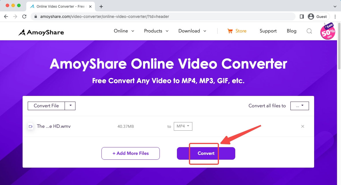 Convert video files on AmoyShare website