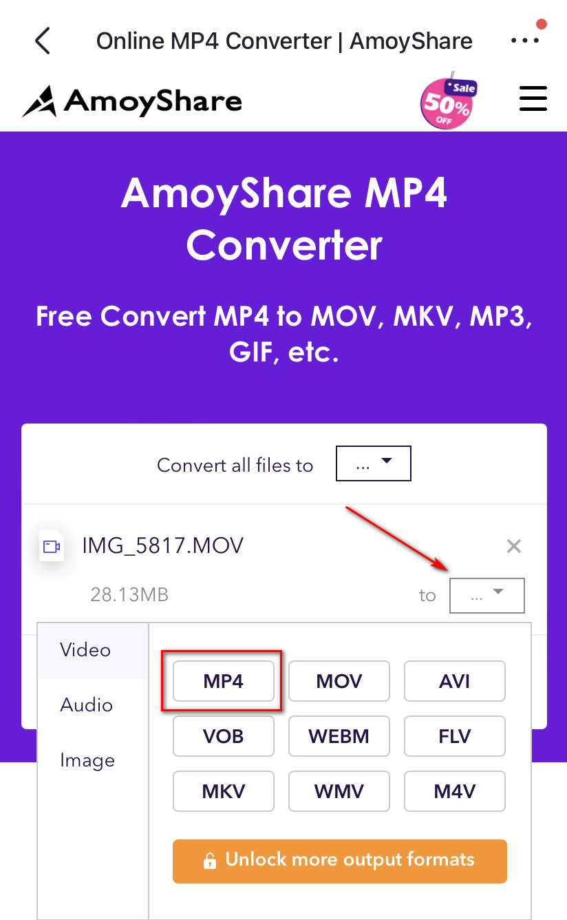 Select MP4 on Online converter