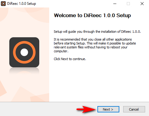 Start installing the DiReec screen recorder