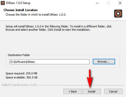 Choose destination folder and hit the Install button