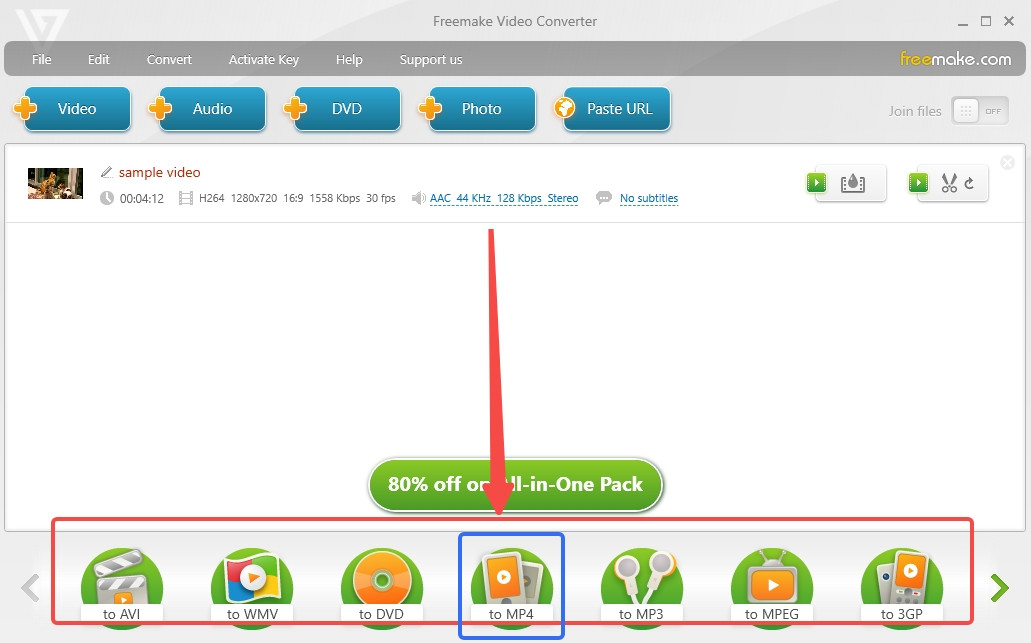 Select the output format on Freemake