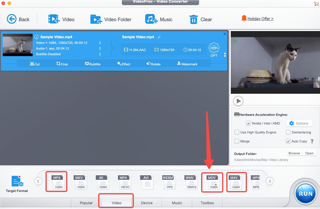 elect QuickTime format on VideoProc