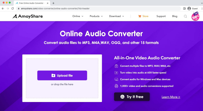Convertitore audio gratuito online AmoyShare