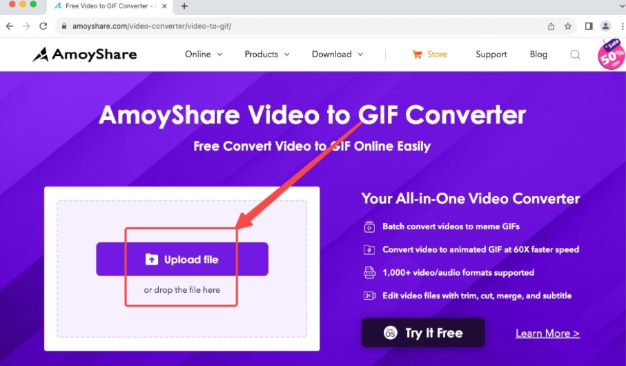 تحميل الملفات إلى AmoyShare Video to GIF converter