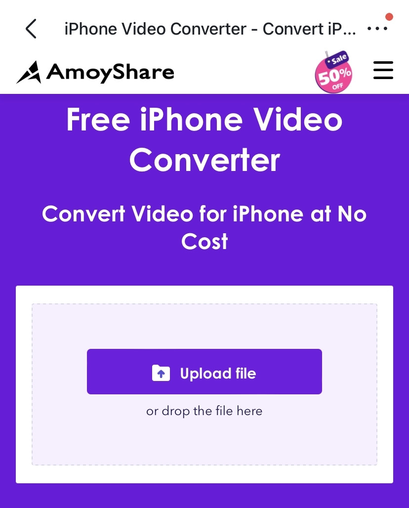 Загрузка файлов в онлайн-конвертер видео iPhone AmoyShare