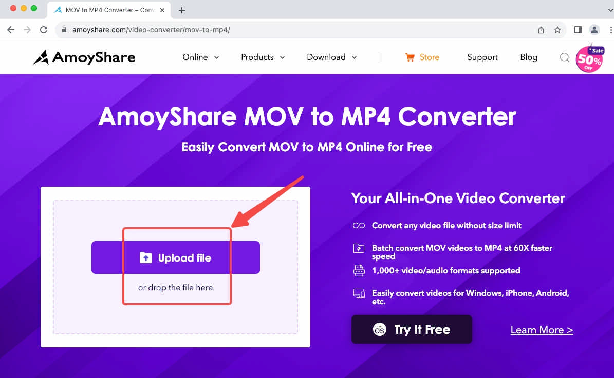 تحميل الملفات إلى أداة AmoyShare عبر الإنترنت