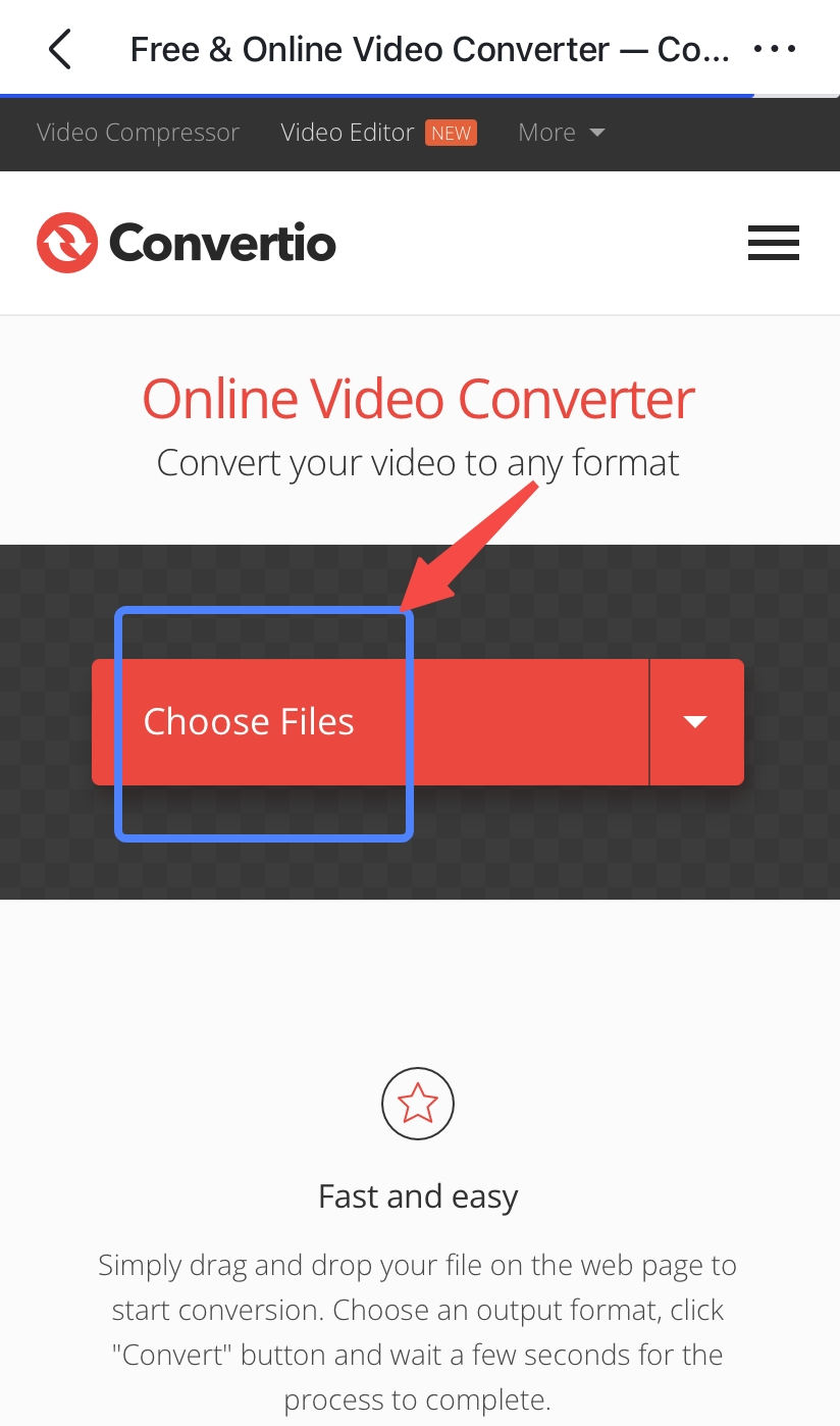 Wählen Sie Dateien aus, die Sie in Convertio importieren möchten