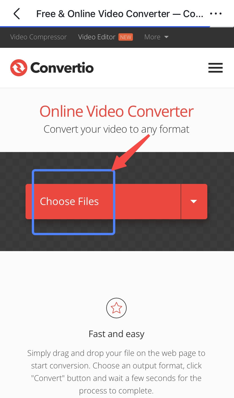 اختر الملفات المراد استيرادها إلى Convertio