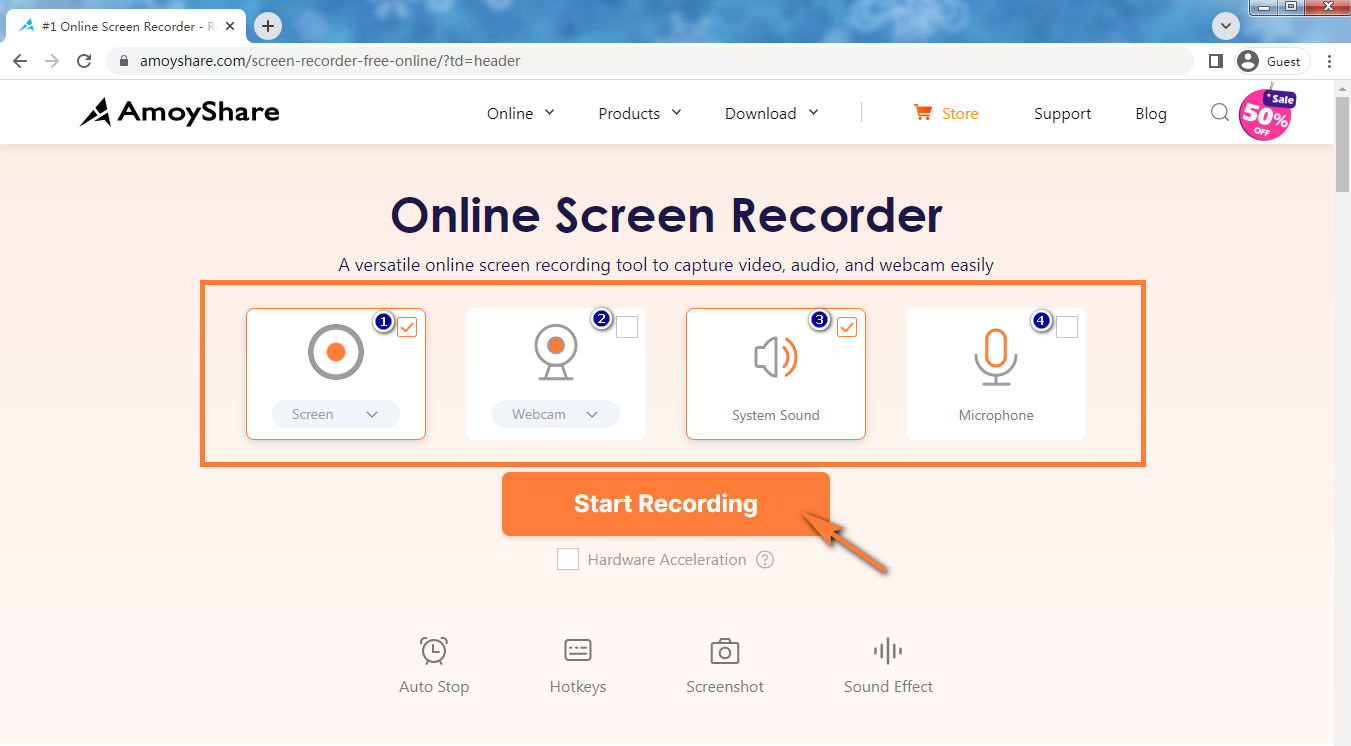 Click on the Start Recording button to begin