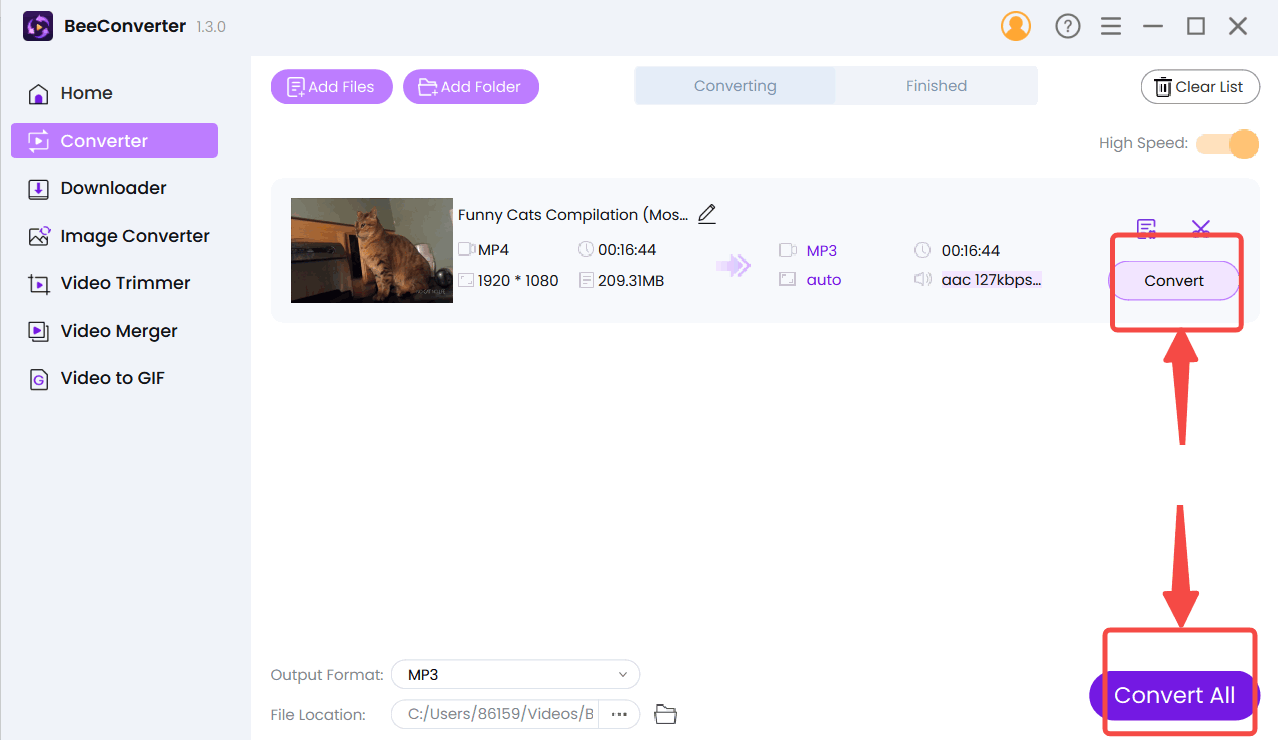 Start to Convert videos on BeeConverter