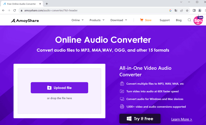 Conversor de vídeo para áudio online AmoyShare