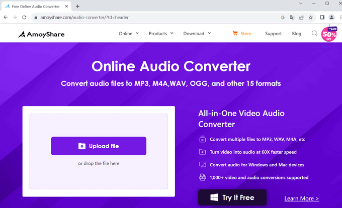 Convertitore online da video ad audio di AmoyShare