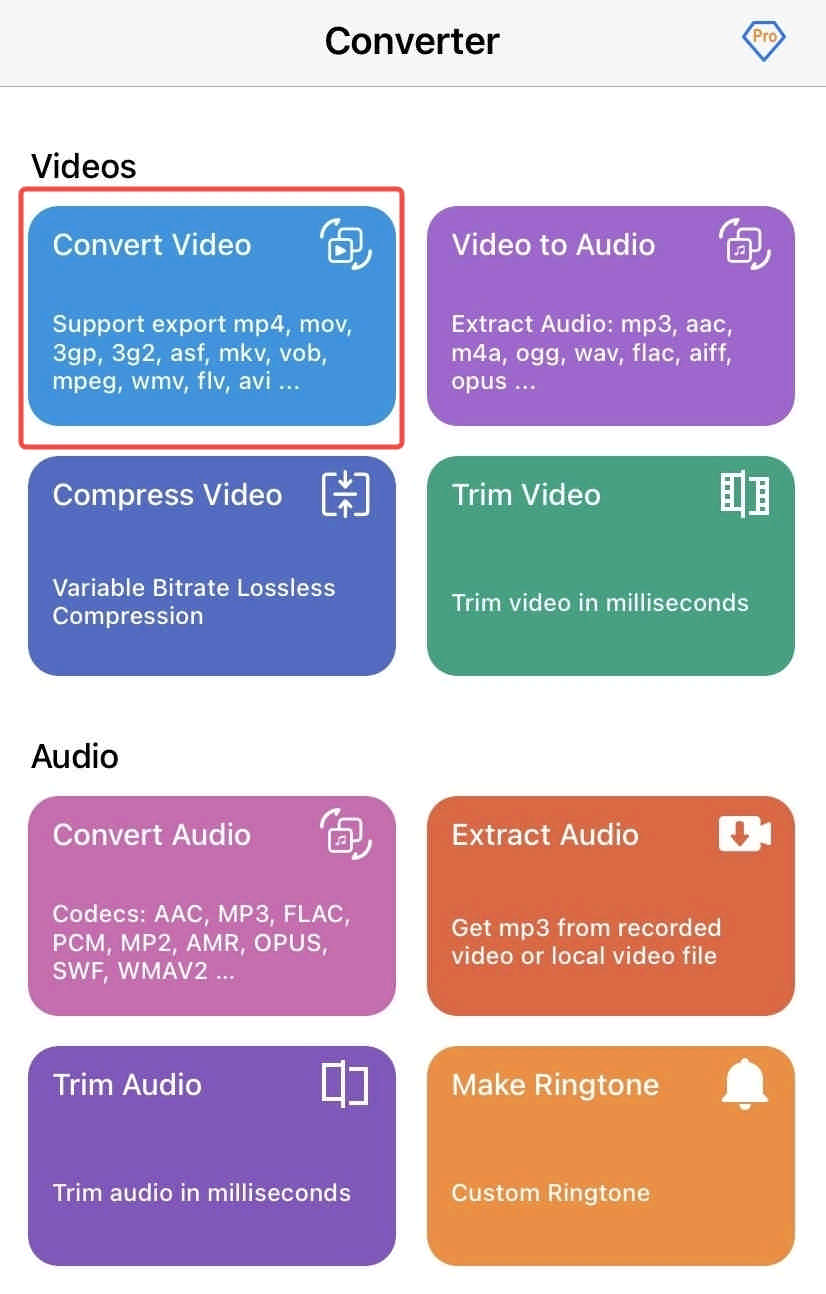Media Converter에서 비디오를 변환하는 도구를 선택하세요