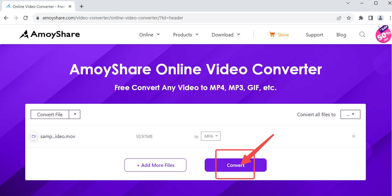 Convert video via AmoyShare video converter online tool