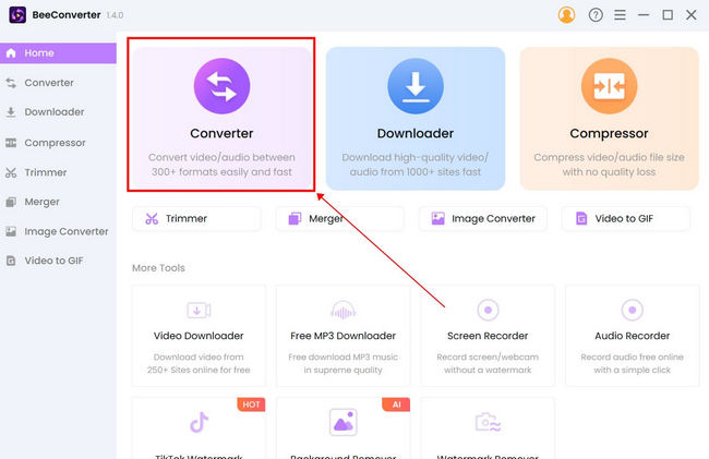 Choose the Converter tool on BeeConverter