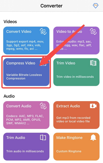 Vá para a ferramenta compressor no Media Converter