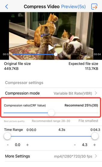 Set the target compression size on Media Converter