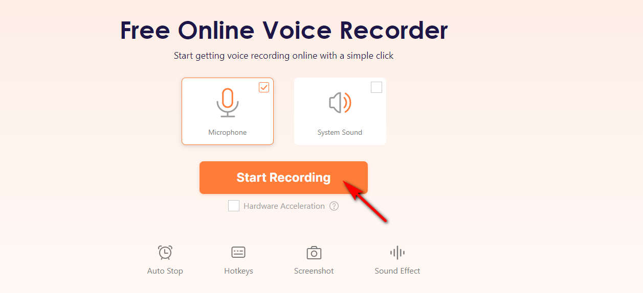 Fare clic su Avvia registrazione per iniziare la registrazione audio