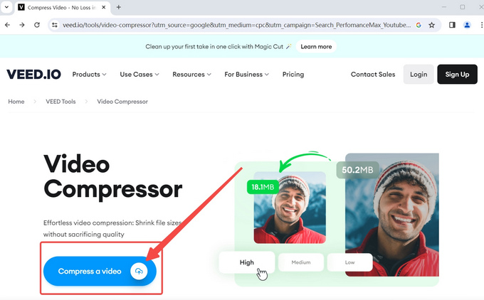 Vá para a ferramenta de compressão de vídeo