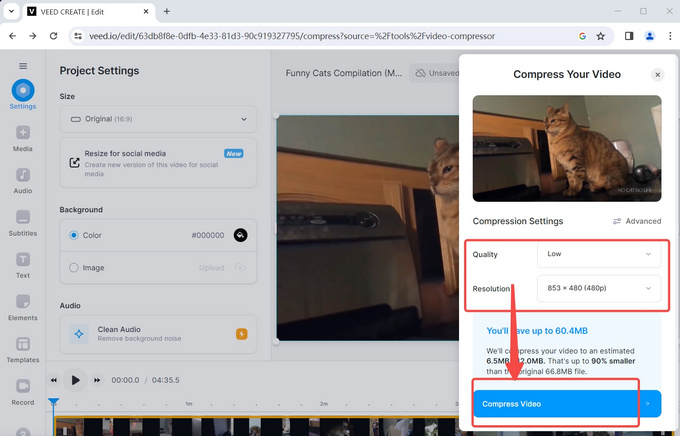 Comprimir video después de finalizar la configuración de compresión