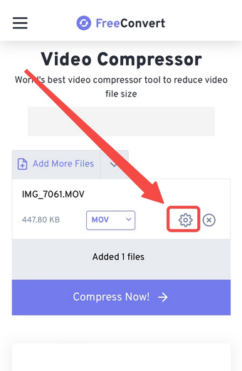 Ingrese la configuración de compresión y FreeConvert